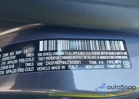 2018 Alfa Romeo Stelvio Sport Awd из США, поврежденный, VIN ZASFAKPN4J7B58961